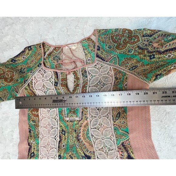 Anthropologie Meadow Rue Small Paisley Crochet Lace Peasant Top Blouse Green - Picture 8 of 10